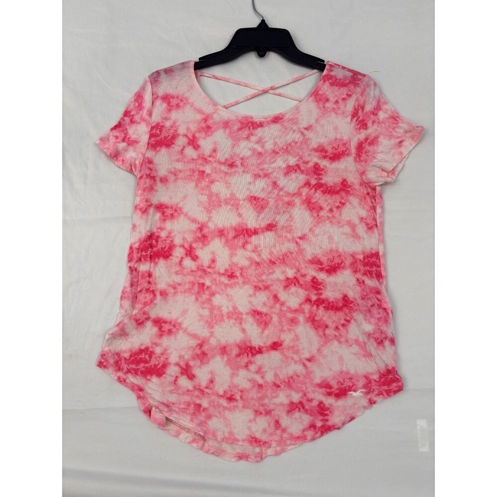 Hollister Women’s XS Pink Tie-Dye Crisscross Back Scoop Neck T-Shirt Must Have C